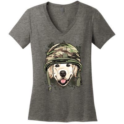 Golden Retriever Soldier Veteran Dog Army Dog Lover Women's V-Neck T-Shirt