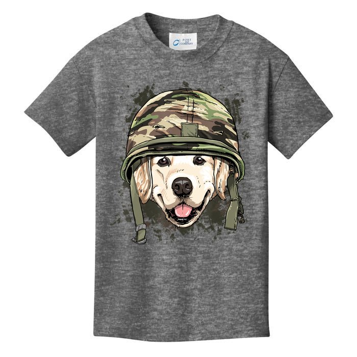 Golden Retriever Soldier Veteran Dog Army Dog Lover Kids T-Shirt