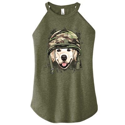 Golden Retriever Soldier Veteran Dog Army Dog Lover Women's Perfect Tri Rocker Tank