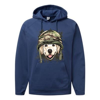 Golden Retriever Soldier Veteran Dog Army Dog Lover Performance Fleece Hoodie