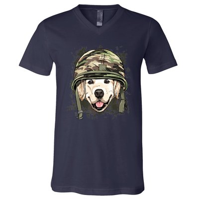 Golden Retriever Soldier Veteran Dog Army Dog Lover V-Neck T-Shirt