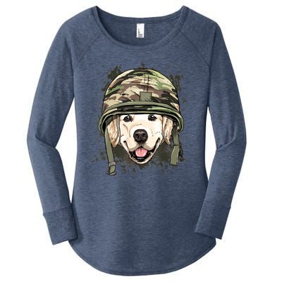 Golden Retriever Soldier Veteran Dog Army Dog Lover Women's Perfect Tri Tunic Long Sleeve Shirt