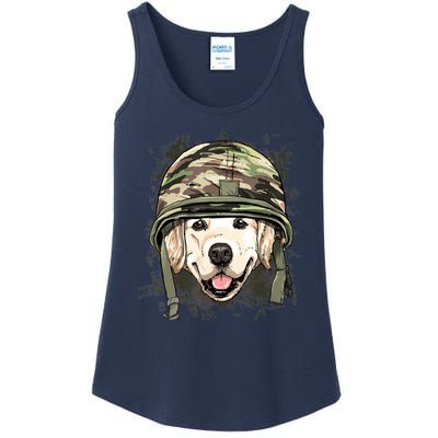 Golden Retriever Soldier Veteran Dog Army Dog Lover Ladies Essential Tank