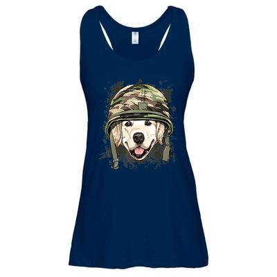 Golden Retriever Soldier Veteran Dog Army Dog Lover Ladies Essential Flowy Tank