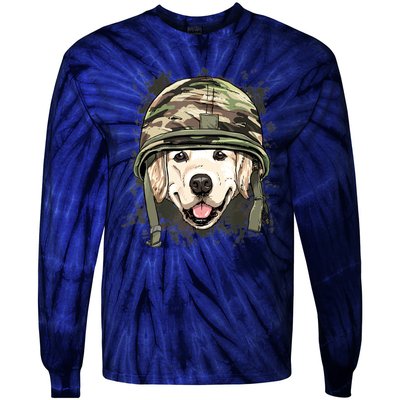 Golden Retriever Soldier Veteran Dog Army Dog Lover Tie-Dye Long Sleeve Shirt