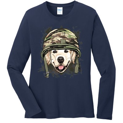 Golden Retriever Soldier Veteran Dog Army Dog Lover Ladies Long Sleeve Shirt