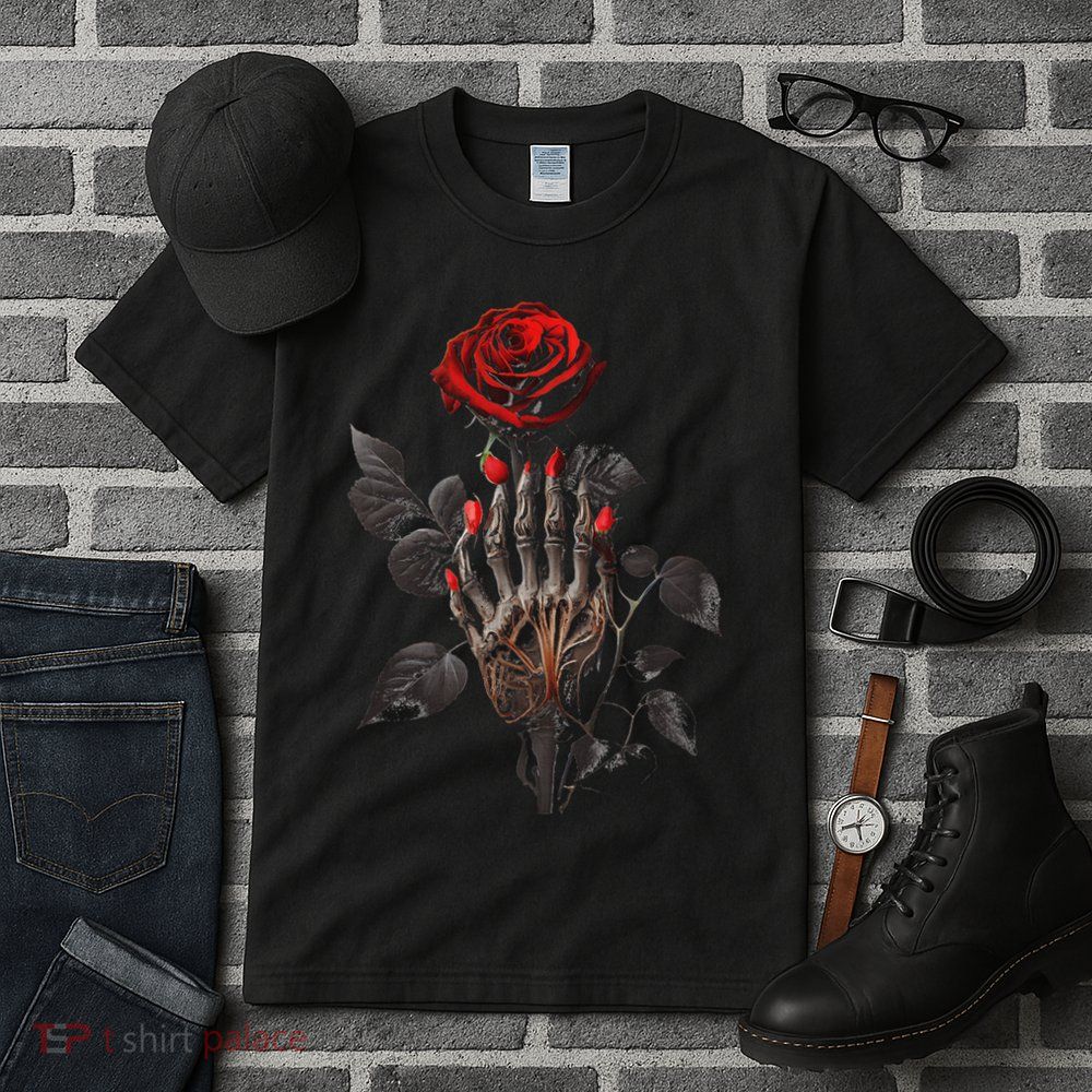 Gothic Rose Skeleton Hand Dark Academia Aesthetic Halloween Tall T-Shirt