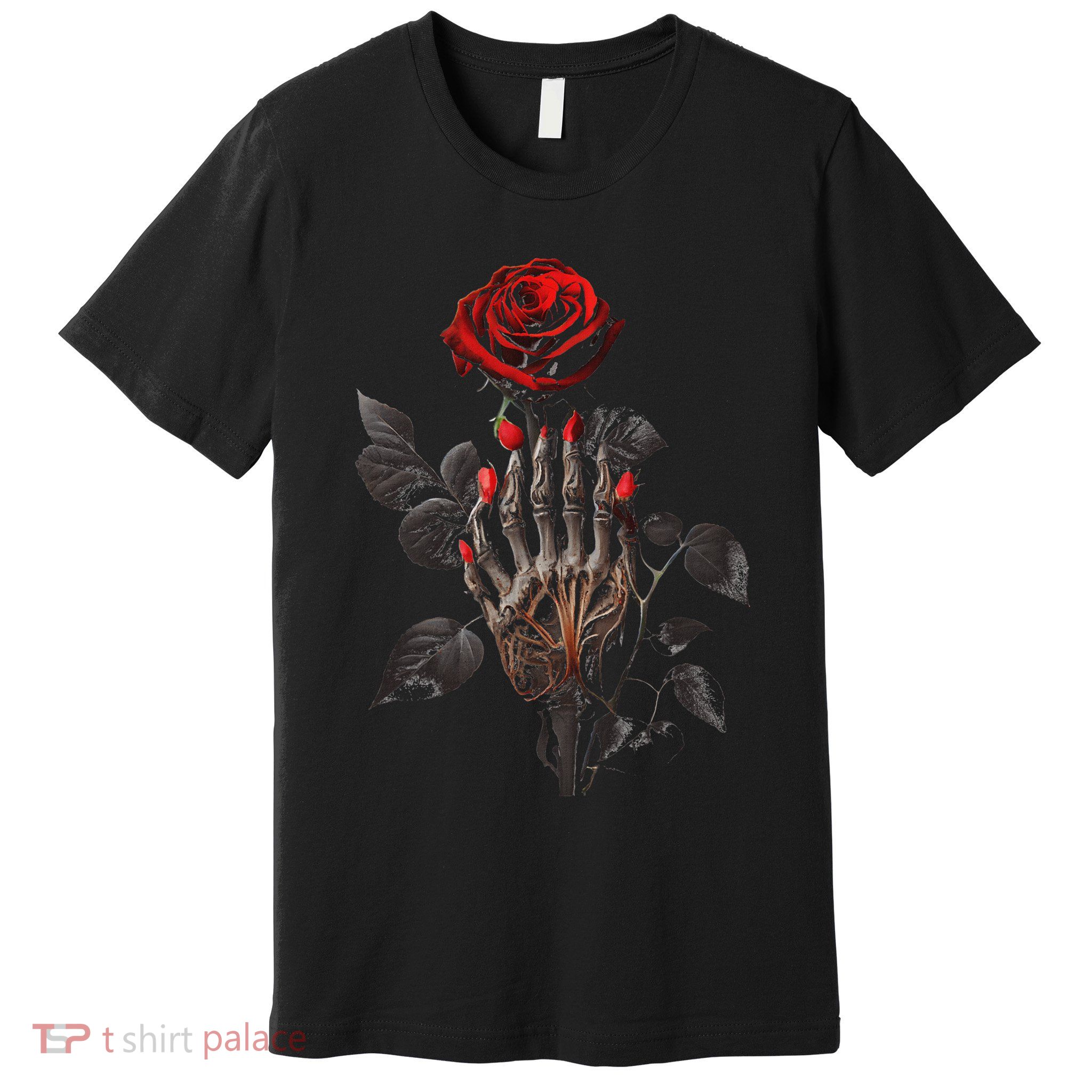 Gothic Rose Skeleton Hand Dark Academia Aesthetic Halloween Premium T-Shirt