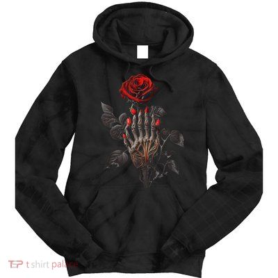 Gothic Rose Skeleton Hand Dark Academia Aesthetic Halloween Tie Dye Hoodie
