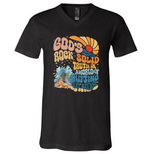 Gods Rock Solid Breaker Rock Beach Vbs 2024 Christian Gift V-Neck T-Shirt