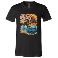 Gods Rock Solid Breaker Rock Beach Vbs 2024 Christian Gift V-Neck T-Shirt