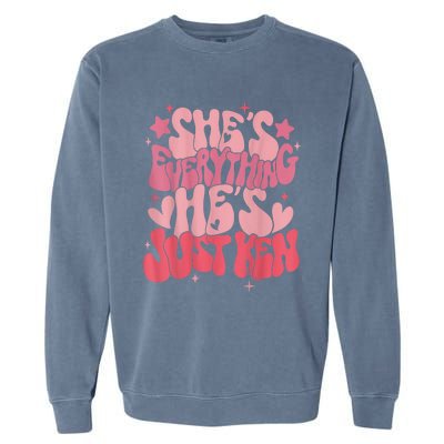 Groovy Retro Shes Everything Hes Just Ken (Word On Back) Garment-Dyed Sweatshirt