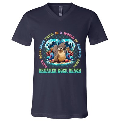 Gods Rock Solid Truth In A World Breaker Rock Beach Vbs 2024 V-Neck T-Shirt