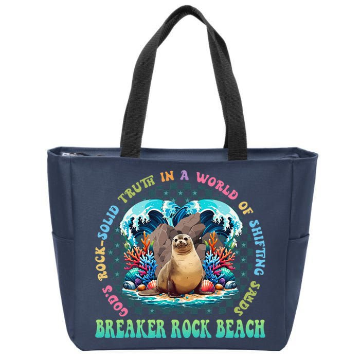 Gods Rock Solid Truth In A World Breaker Rock Beach Vbs 2024 Zip Tote Bag