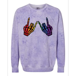 Gay Rocker Skeleton Hands Rainbow Pride Lgbt Rock Colorblast Crewneck Sweatshirt