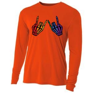 Gay Rocker Skeleton Hands Rainbow Pride Lgbt Rock Cooling Performance Long Sleeve Crew