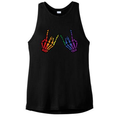 Gay Rocker Skeleton Hands Rainbow Pride Lgbt Rock Ladies PosiCharge Tri-Blend Wicking Tank