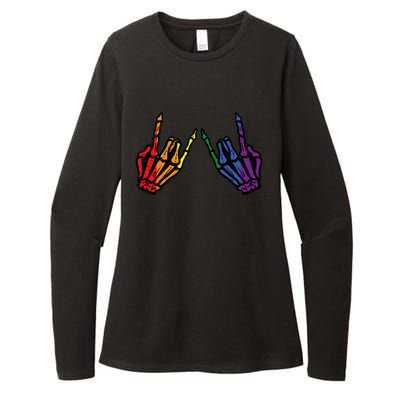 Gay Rocker Skeleton Hands Rainbow Pride Lgbt Rock Womens CVC Long Sleeve Shirt