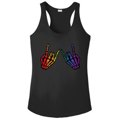 Gay Rocker Skeleton Hands Rainbow Pride Lgbt Rock Ladies PosiCharge Competitor Racerback Tank