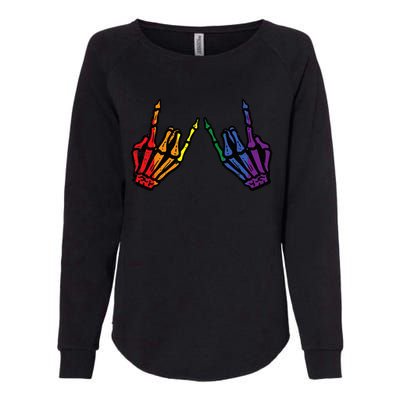 Gay Rocker Skeleton Hands Rainbow Pride Lgbt Rock Womens California Wash Sweatshirt