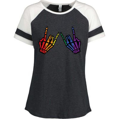 Gay Rocker Skeleton Hands Rainbow Pride Lgbt Rock Enza Ladies Jersey Colorblock Tee