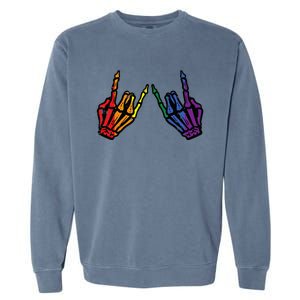 Gay Rocker Skeleton Hands Rainbow Pride Lgbt Rock Garment-Dyed Sweatshirt