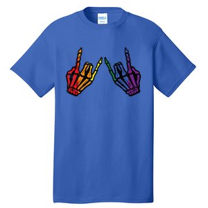 Gay Rocker Skeleton Hands Rainbow Pride Lgbt Rock Tall T-Shirt