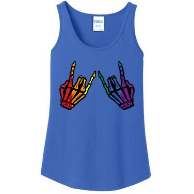 Gay Rocker Skeleton Hands Rainbow Pride Lgbt Rock Ladies Essential Tank