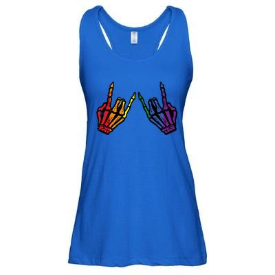 Gay Rocker Skeleton Hands Rainbow Pride Lgbt Rock Ladies Essential Flowy Tank