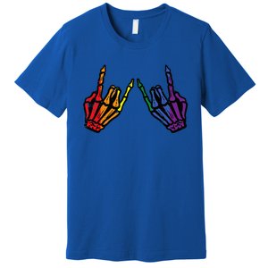 Gay Rocker Skeleton Hands Rainbow Pride Lgbt Rock Premium T-Shirt