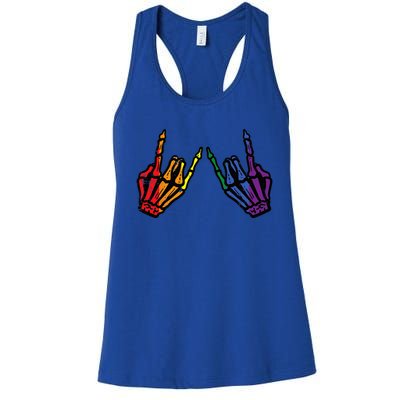 Gay Rocker Skeleton Hands Rainbow Pride Lgbt Rock Women's Racerback Tank