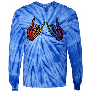 Gay Rocker Skeleton Hands Rainbow Pride Lgbt Rock Tie-Dye Long Sleeve Shirt