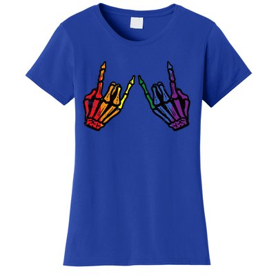 Gay Rocker Skeleton Hands Rainbow Pride Lgbt Rock Women's T-Shirt