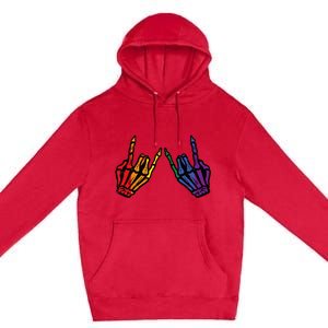 Gay Rocker Skeleton Hands Rainbow Pride Lgbt Rock Premium Pullover Hoodie