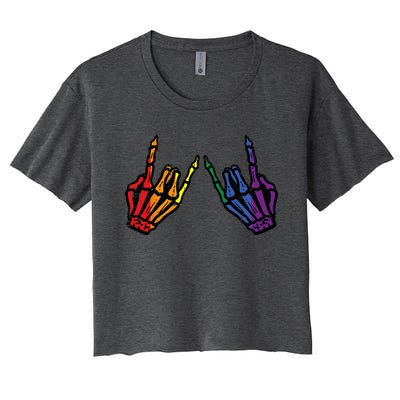 Gay Rocker Skeleton Hands Rainbow Pride Lgbt Rock Women's Crop Top Tee