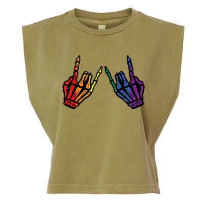 Gay Rocker Skeleton Hands Rainbow Pride Lgbt Rock Garment-Dyed Women's Muscle Tee