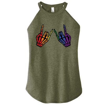 Gay Rocker Skeleton Hands Rainbow Pride Lgbt Rock Women's Perfect Tri Rocker Tank