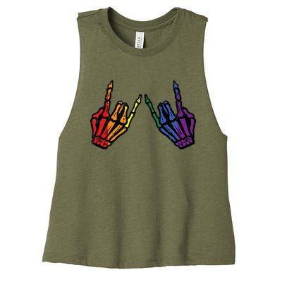 Gay Rocker Skeleton Hands Rainbow Pride Lgbt Rock Women's Racerback Cropped Tank