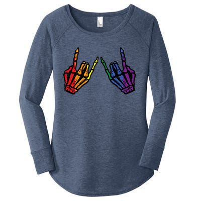 Gay Rocker Skeleton Hands Rainbow Pride Lgbt Rock Women's Perfect Tri Tunic Long Sleeve Shirt