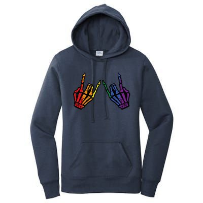 Gay Rocker Skeleton Hands Rainbow Pride Lgbt Rock Women's Pullover Hoodie