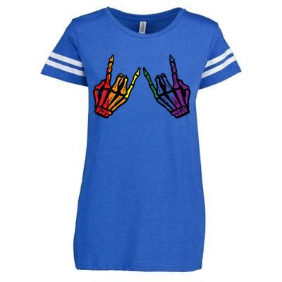 Gay Rocker Skeleton Hands Rainbow Pride Lgbt Rock Enza Ladies Jersey Football T-Shirt