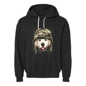 Golden Retriever Soldier Veteran Funny Dog Army Garment-Dyed Fleece Hoodie