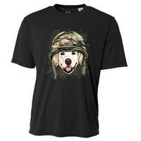 Golden Retriever Soldier Veteran Funny Dog Army Cooling Performance Crew T-Shirt