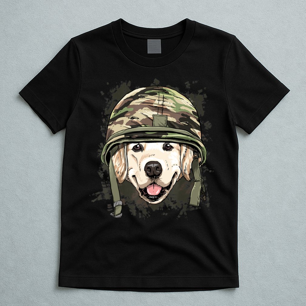 Golden Retriever Soldier Veteran Funny Dog Army T-Shirt