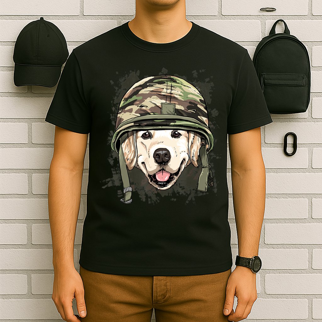 Golden Retriever Soldier Veteran Funny Dog Army T-Shirt