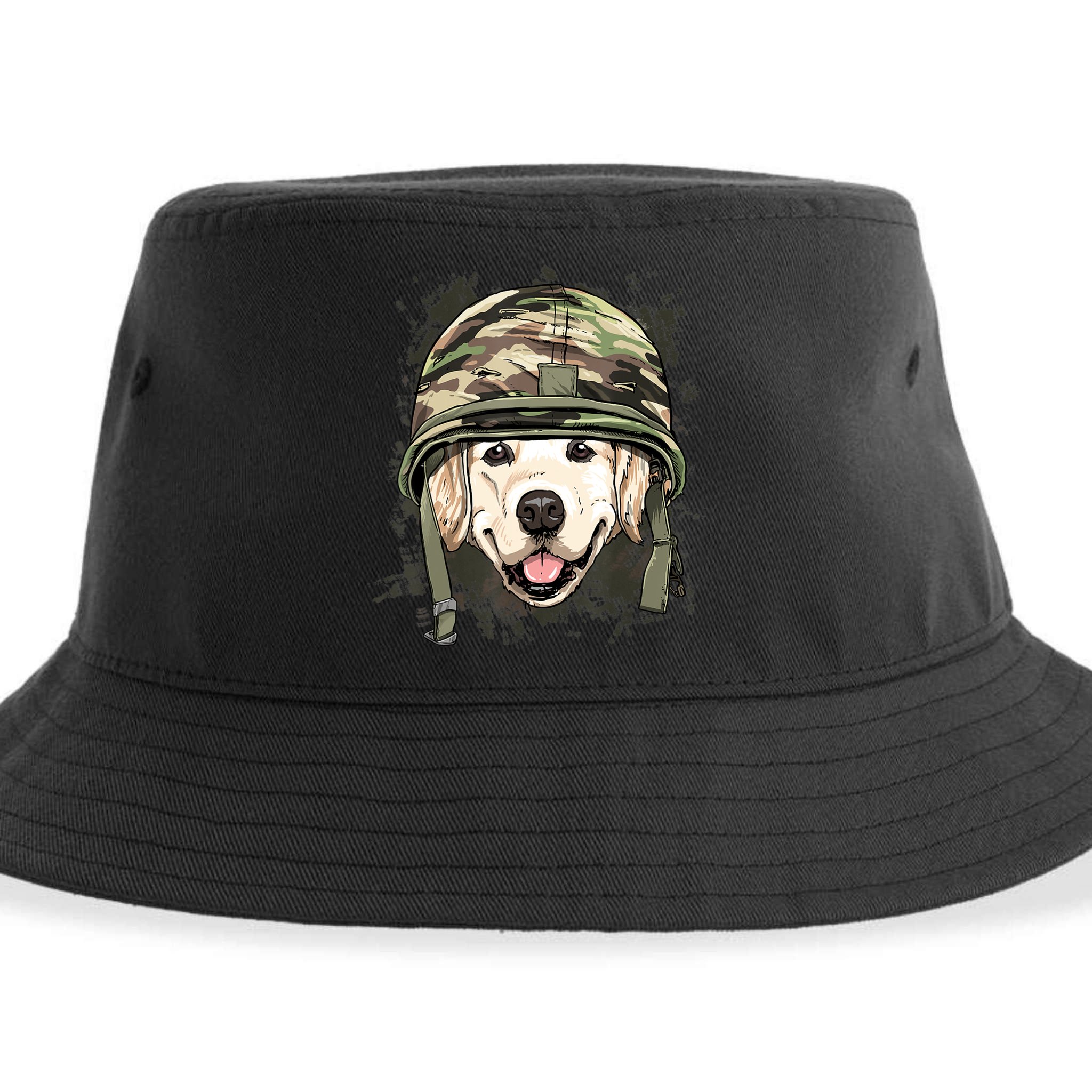 Golden Retriever Soldier Veteran Funny Dog Army Sustainable Bucket Hat