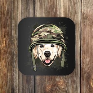 Golden Retriever Soldier Veteran Funny Dog Army Coaster