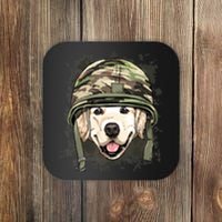 Golden Retriever Soldier Veteran Funny Dog Army Coaster