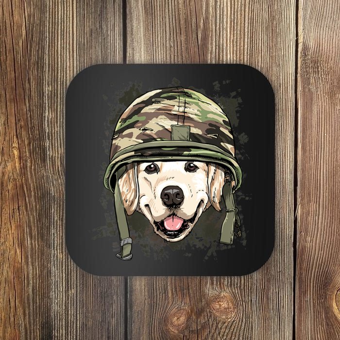 Golden Retriever Soldier Veteran Funny Dog Army Coaster