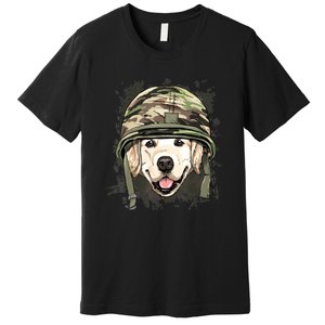 Golden Retriever Soldier Veteran Funny Dog Army Premium T-Shirt